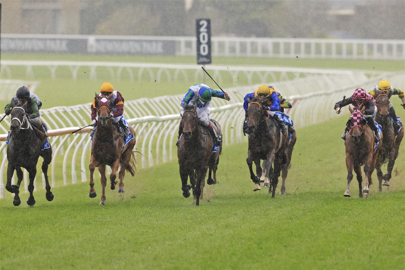 SYDNEY, AUSTRALIA - OCTOBER 02: Regan Bayliss on Never Been Kissed wins race 7 the Darley Flight Stakes during Sydney Racing on Epsom Day at Royal Randwick Racecourse on October 02, 2021 in Sydney, Australia. (Photo by Mark Evans/Getty Images)