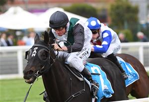 MELBOURNE, AUSTRALIA - APRIL 17: William Pike riding So Si Bon winning Race 4, the Irt Vobis Gold Mile, during Melbourne Racing at Caulfield Racecourse on April 17, 2021 in Melbourne, Australia. (Photo by Vince Caligiuri/Getty Images)
