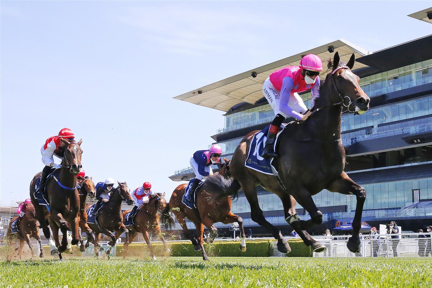 SYDNEY, AUSTRALIA - OCTOBER 09: Hugh Bowman on Different Strokes wins race 2 the Midway Handicap during Sydney Racing at Royal Randwick Racecourse on October 09, 2021 in Sydney, Australia. (Photo by Mark Evans/Getty Images)