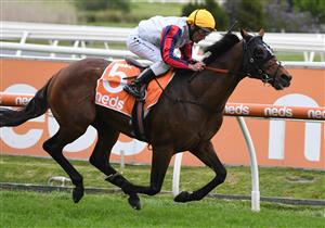 MELBOURNE, AUSTRALIA - OCTOBER 09: Damien Oliver riding Delphi winning Race 10, Neds Herbert Power Stakes, during Melbourne Racing at Caulfield Racecourse on October 09, 2021 in Melbourne, Australia. (Photo by Vince Caligiuri/Getty Images)