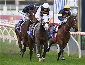 MELBOURNE, AUSTRALIA - OCTOBER 09: Jye McNeil riding I'm Thunderstruck to win race 9, the Toorak Handicap during Melbourne Racing at Caulfield Racecourse on October 09, 2021 in Melbourne, Australia. (Getty)