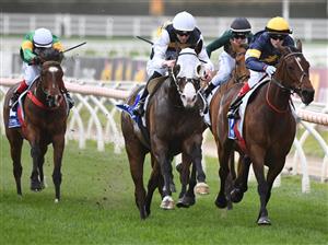 MELBOURNE, AUSTRALIA - OCTOBER 09: Jye McNeil riding I'm Thunderstruck to win race 9, the Toorak Handicap during Melbourne Racing at Caulfield Racecourse on October 09, 2021 in Melbourne, Australia. (Getty)