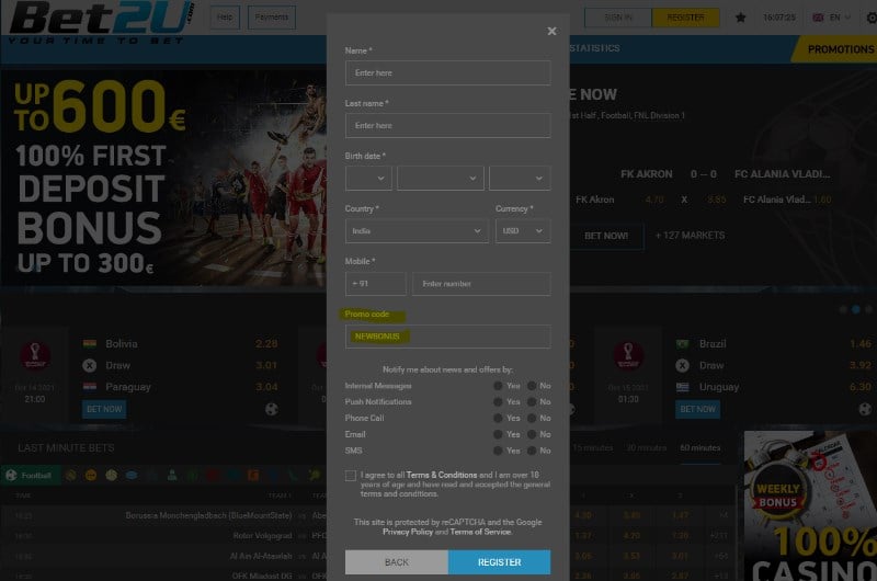 bet2U promo code NEWBONUS