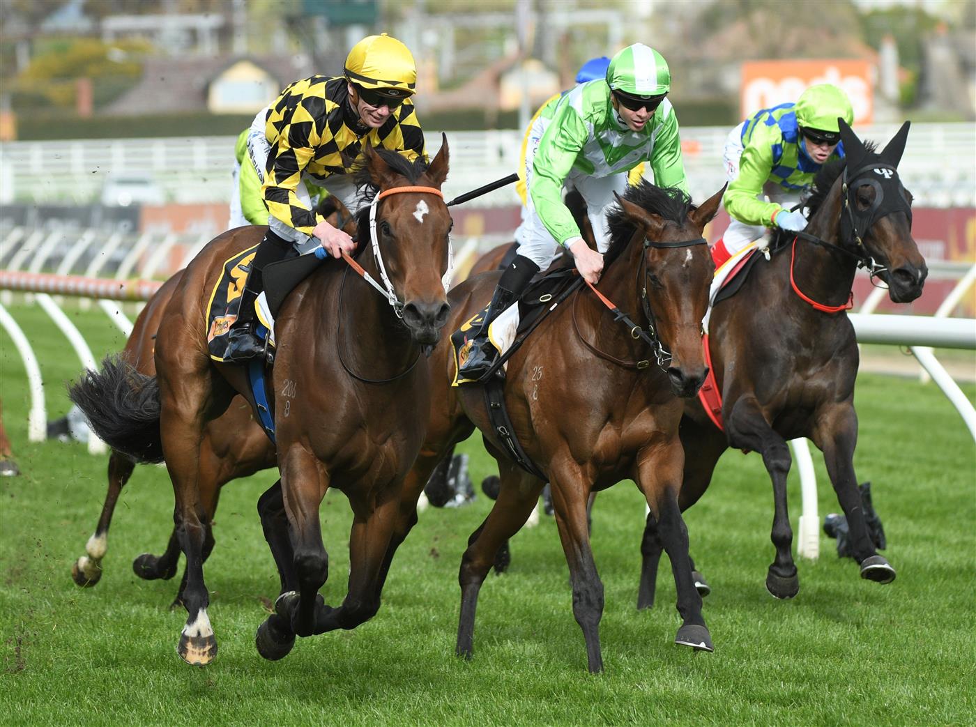 MELBOURNE, AUSTRALIA - OCTOBER 13:  Damien Thornton riding Yearning winning Race 7, the Schweppes Thousand Guineas,  during Thousand Guineas Day at Caulfield Racecourse on October 13, 2021 in Melbourne, Australia. (Photo by Vince Caligiuri/Getty Images)