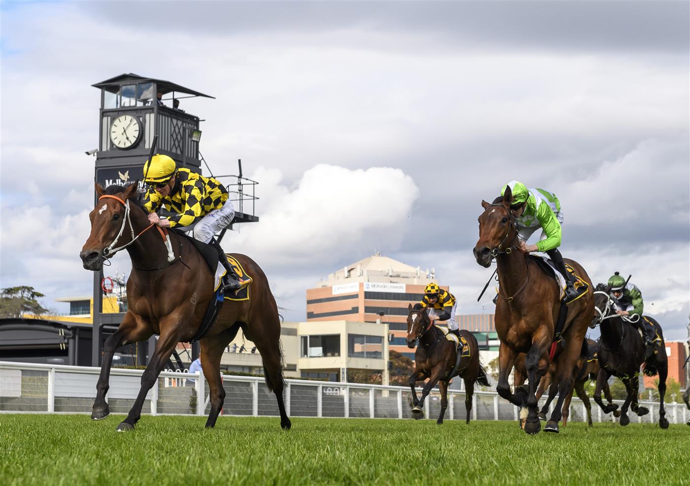 MELBOURNE, AUSTRALIA - OCTOBER 13:  Damien Thornton riding Yearning winning Race 7, the Schweppes Thousand Guineas,  during Thousand Guineas Day at Caulfield Racecourse on October 13, 2021 in Melbourne, Australia. (Photo by Vince Caligiuri/Getty Images)