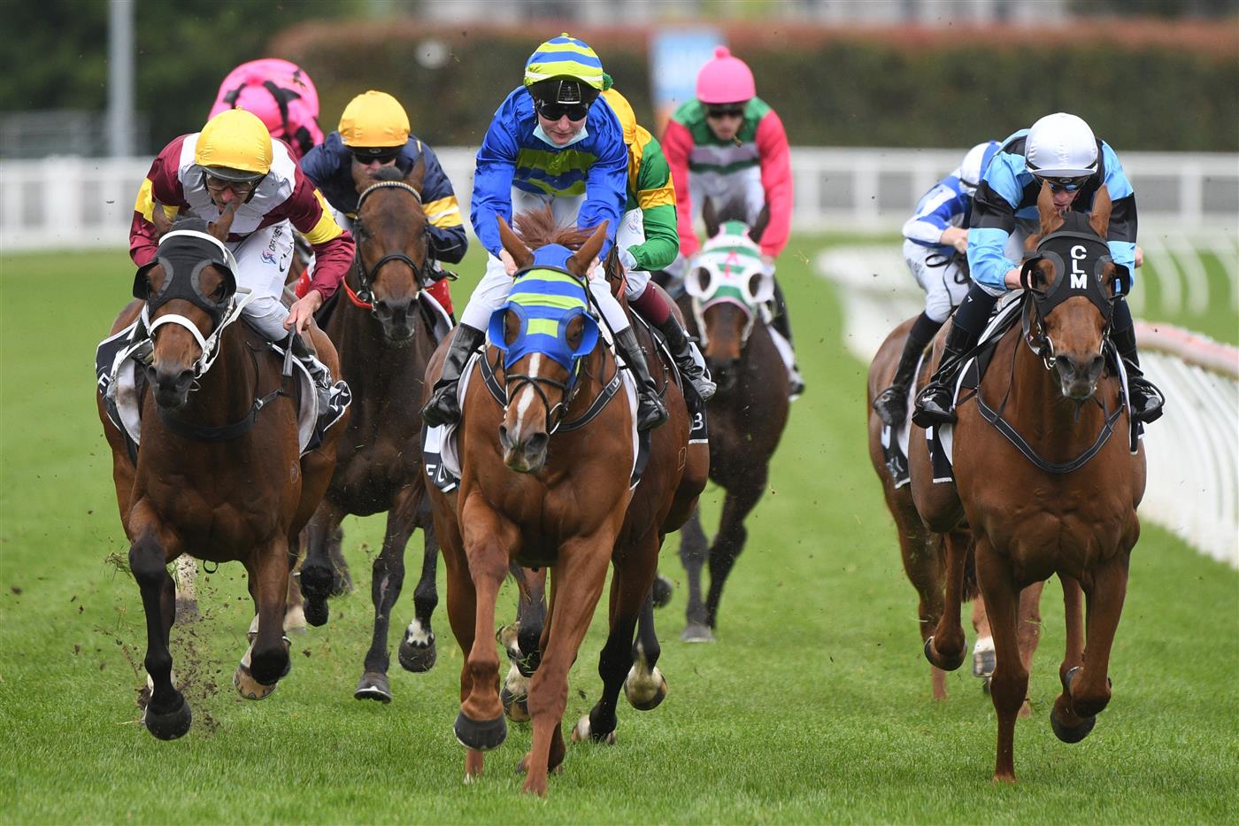 MELBOURNE, AUSTRALIA - OCTOBER 13: Linda Meech riding Wil John winning Race 4, the Beck Probuild Handicap, during Thousand Guineas Day at Caulfield Racecourse on October 13, 2021 in Melbourne, Australia. (Photo by Vince Caligiuri/Getty Images)