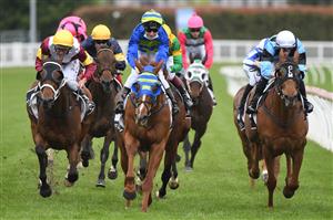 MELBOURNE, AUSTRALIA - OCTOBER 13: Linda Meech riding Wil John winning Race 4, the Beck Probuild Handicap, during Thousand Guineas Day at Caulfield Racecourse on October 13, 2021 in Melbourne, Australia. (Photo by Vince Caligiuri/Getty Images)