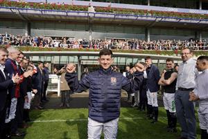 ASCOT, ENGLAND - OCTOBER 16: Jockey Marco Ghiani, winner of the Champion Apprentice title during the Qipco British Champions Day at Ascot Racecourse on October 16, 2021 in Ascot, England. (Photo by Alan Crowhurst/Getty Images)
