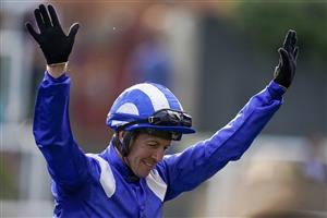 ASCOT, ENGLAND - OCTOBER 16: Jim Crowley riding Baaeed celebrate winning The Queen Elizabeth II Stakes during the Qipco British Champions Day at Ascot Racecourse on October 16, 2021 in Ascot, England. (Photo by Alan Crowhurst/Getty Images)