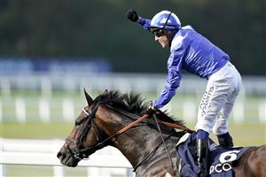 ASCOT, ENGLAND - OCTOBER 16: Jim Crowley riding Baaeed celebrate winning The Queen Elizabeth II Stakes during the Qipco British Champions Day at Ascot Racecourse on October 16, 2021 in Ascot, England. (Photo by Alan Crowhurst/Getty Images)