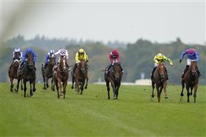 ASCOT, ENGLAND - OCTOBER 16: Mickael Barzalona riding Sealiway (R, yellow/green) win The Qipco Champion Stakes during the Qipco British Champions Day at Ascot Racecourse on October 16, 2021 in Ascot, England. (Photo by Alan Crowhurst/Getty Images)