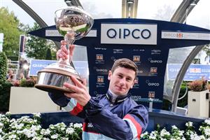 ASCOT, ENGLAND - OCTOBER 16: Oisin Murphy celebrates becoming Champion jockey during the Qipco British Champions Day at Ascot Racecourse on October 16, 2021 in Ascot, England. (Photo by Alan Crowhurst/Getty Images)