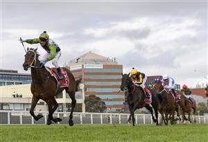 MELBOURNE, AUSTRALIA - OCTOBER 16: Brett Prebble riding Incentivise winning Race 9, the Carlton Draught Caulfield Cup, during Caulfield Cup Day at Caulfield Racecourse on October 16, 2021 in Melbourne, Australia. (Photo by Vince Caligiuri/Getty Images)