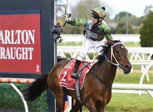 MELBOURNE, AUSTRALIA - OCTOBER 16: Brett Prebble riding Incentivise winning Race 9, the Carlton Draught Caulfield Cup, during Caulfield Cup Day at Caulfield Racecourse on October 16, 2021 in Melbourne, Australia. (Photo by Vince Caligiuri/Getty Images)