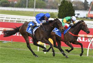 MELBOURNE, AUSTRALIA - OCTOBER 16: Damien Oliver riding Vianello winning Race 2, the Tile Importer Trophy, during Caulfield Cup Day at Caulfield Racecourse on October 16, 2021 in Melbourne, Australia. (Photo by Vince Caligiuri/Getty Images)