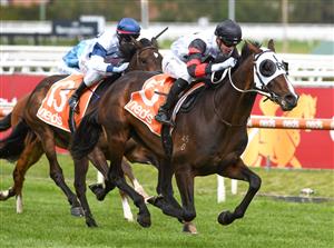 MELBOURNE, AUSTRALIA - OCTOBER 16: Jye McNeil riding Gunstock winning race 5, the Neds Classic, during Caulfield Cup Day at Caulfield Racecourse on October 16, 2021 in Melbourne, Australia. (Photo by Vince Caligiuri/Getty Images)