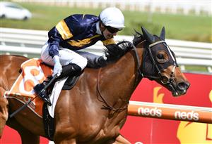 MELBOURNE, AUSTRALIA - OCTOBER 16: Jye McNeil riding Buffalo River winning race 6, the Neds Moonga Stakes, during Caulfield Cup Day at Caulfield Racecourse on October 16, 2021 in Melbourne, Australia. (Photo by Vince Caligiuri/Getty Images)