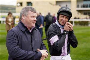 CHELTENHAM, ENGLAND - OCTOBER 22: Gordon Elliott (L) with Davy Russell at Cheltenham Racecourse on October 22, 2021 in Cheltenham, England. (Photo by Alan Crowhurst/Getty Images)