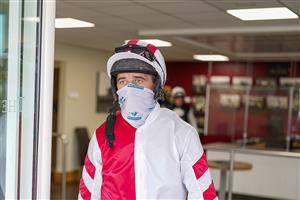 CHELTENHAM, ENGLAND - OCTOBER 22: Davy Russell leaves the weighing room at Cheltenham Racecourse on October 22, 2021 in Cheltenham, England. (Photo by Alan Crowhurst/Getty Images)