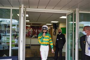 CHELTENHAM, ENGLAND - OCTOBER 22: Aidan Coleman at Cheltenham Racecourse on October 22, 2021 in Cheltenham, England. (Photo by Alan Crowhurst/Getty Images)