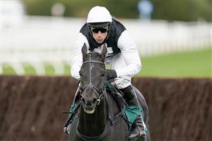 CHELTENHAM, ENGLAND - OCTOBER 22: Harry Skelton riding Third Time Lucki clear the last to win The squareintheair.com Novices' Chase at Cheltenham Racecourse on October 22, 2021 in Cheltenham, England. (Photo by Alan Crowhurst/Getty Images)