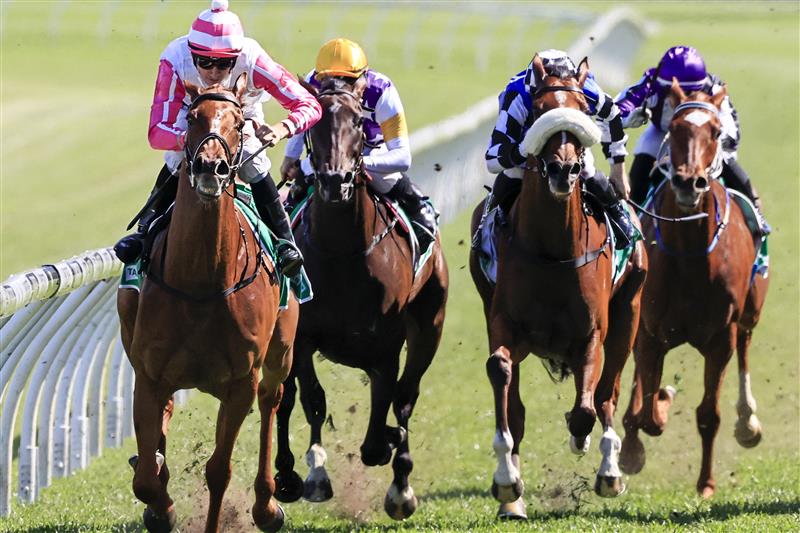 SYDNEY, AUSTRALIA - OCTOBER 23: Jason Collett on Ruby Tuesday wins race 6 the Geyer Handicap during Sydney Racing at Royal Randwick Racecourse on October 23, 2021 in Sydney, Australia. (Photo by Mark Evans/Getty Images)