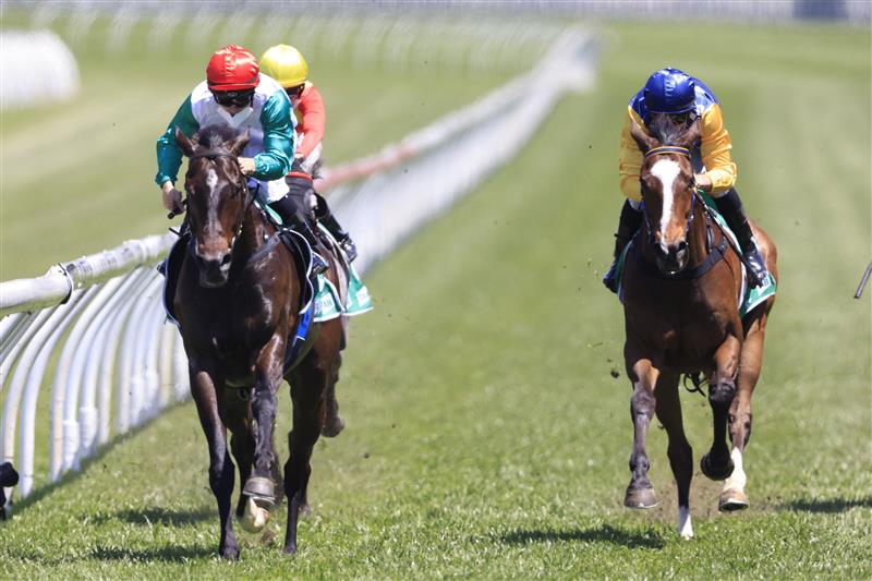 SYDNEY, AUSTRALIA - OCTOBER 23: Tim Clark on Kitzbuhel wins race 2 the TAB Highway Handicap during Sydney Racing at Royal Randwick Racecourse on October 23, 2021 in Sydney, Australia. (Photo by Mark Evans/Getty Images)