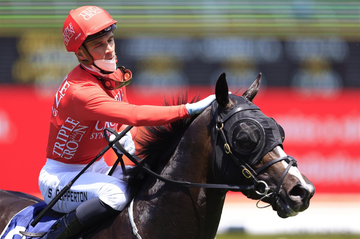 SYDNEY, AUSTRALIA - OCTOBER 23: Sam Clipperton on Mazu returns to scale after winning race 3 the Daily Press Brian Crowley Stakes during Sydney Racing at Royal Randwick Racecourse on October 23, 2021 in Sydney, Australia. (Photo by Mark Evans/Getty Images)