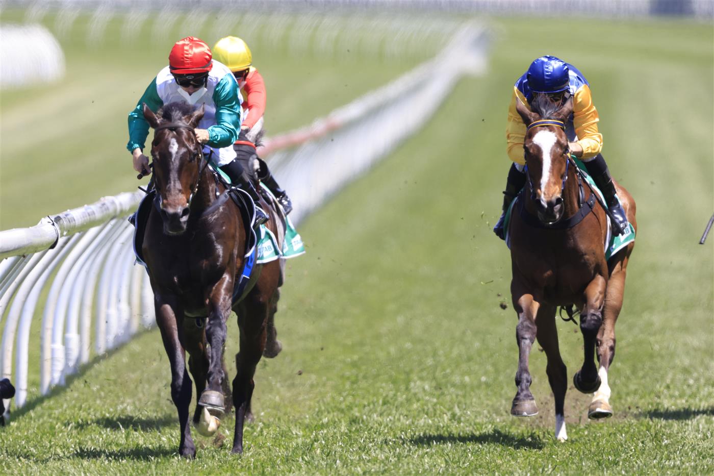SYDNEY, AUSTRALIA - OCTOBER 23: Tim Clark on Kitzbuhel wins race 2 the TAB Highway Handicap during Sydney Racing at Royal Randwick Racecourse on October 23, 2021 in Sydney, Australia. (Photo by Mark Evans/Getty Images)