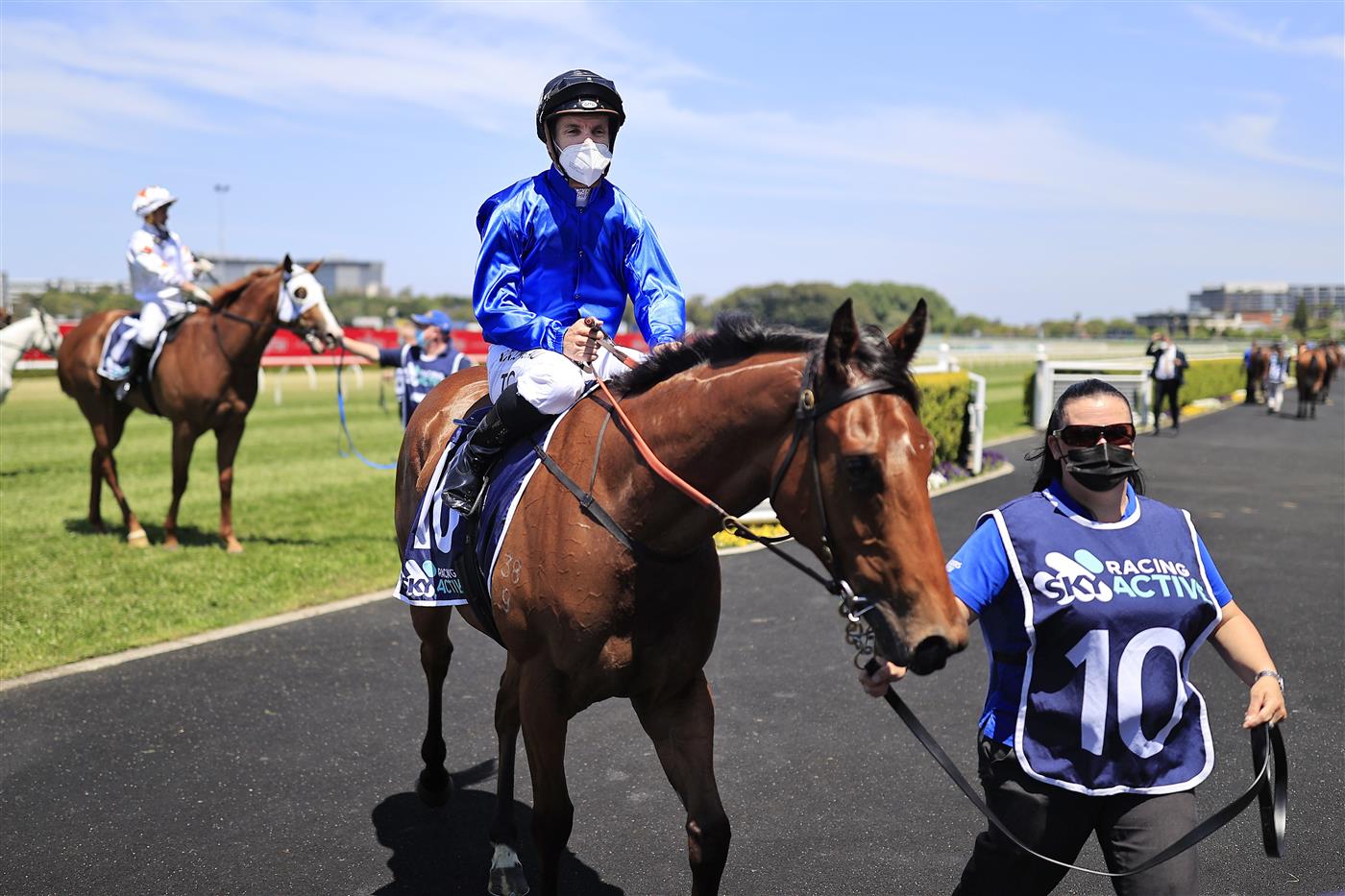 SYDNEY, AUSTRALIA - OCTOBER 23: Tim Clark on Ojai returns to scale after winning race 1 the World Gym Castlereagh Kirkham Plate during Sydney Racing at Royal Randwick Racecourse on October 23, 2021 in Sydney, Australia. (Photo by Mark Evans/Getty Images)