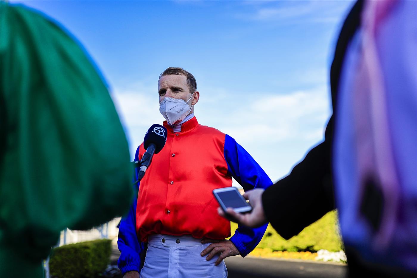 SYDNEY, AUSTRALIA - OCTOBER 23: Tommy Berry is interviewed after winning race 8 the Bondi Stakes on Hilal during Sydney Racing at Royal Randwick Racecourse on October 23, 2021 in Sydney, Australia. (Photo by Mark Evans/Getty Images)