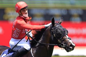 SYDNEY, AUSTRALIA - OCTOBER 23: Sam Clipperton on Mazu returns to scale after winning race 3 the Daily Press Brian Crowley Stakes during Sydney Racing at Royal Randwick Racecourse on October 23, 2021 in Sydney, Australia. (Photo by Mark Evans/Getty Images)
