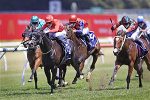 SYDNEY, AUSTRALIA - OCTOBER 23: Sam Clipperton on Mazu wins race 3 the Daily Press Brian Crowley Stakes during Sydney Racing at Royal Randwick Racecourse on October 23, 2021 in Sydney, Australia. (Photo by Mark Evans/Getty Images)