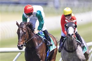 SYDNEY, AUSTRALIA - OCTOBER 23: Tim Clark on Kitzbuhel wins race 2 the TAB Highway Handicap during Sydney Racing at Royal Randwick Racecourse on October 23, 2021 in Sydney, Australia. (Photo by Mark Evans/Getty Images)