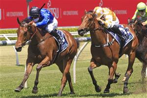 SYDNEY, AUSTRALIA - OCTOBER 23: Tim Clark on Ojai wins race 1 the World Gym Castlereagh Kirkham Plate during Sydney Racing at Royal Randwick Racecourse on October 23, 2021 in Sydney, Australia. (Photo by Mark Evans/Getty Images)