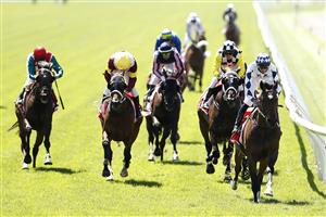 MELBOURNE, AUSTRALIA - NOVEMBER 02: Blaike McDougall riding #6 Team Captain wins race 2, The Macca’s Run during 2021 Melbourne Cup Day at Flemington Racecourse on November 02, 2021 in Melbourne, Australia. (Photo by Darrian Traynor/Getty Images)