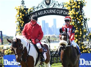 MELBOURNE, AUSTRALIA - NOVEMBER 02: Luke Nolen riding Brereton after winning Race 1, the Darley Maribyrnong Plate, during 2021 Melbourne Cup Day at Flemington Racecourse on November 02, 2021 in Melbourne, Australia. (Photo by Vince Caligiuri/Getty Images)