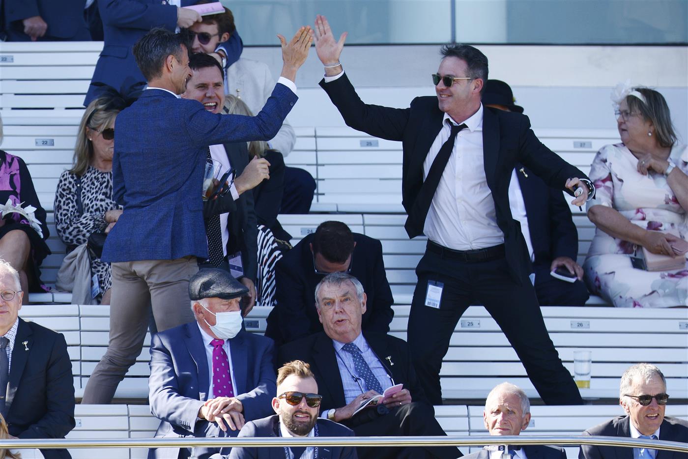 MELBOURNE, AUSTRALIA - NOVEMBER 04: Racegoers are seen during 2021 Oaks Day at Flemington Racecourse on November 04, 2021 in Melbourne, Australia. (Photo by Daniel Pockett/Getty Images)