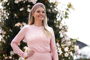 MELBOURNE, AUSTRALIA - NOVEMBER 04: Channel 10 television presenter Natalie Hunter poses for a photograph during 2021 Oaks Day at Flemington Racecourse on November 04, 2021 in Melbourne, Australia. (Photo by Daniel Pockett/Getty Images)