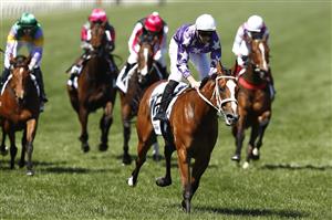 MELBOURNE, AUSTRALIA - NOVEMBER 04: James McDonald riding #16 Espiona wins race 5, the Off The Track Desirable Stakes during 2021 Oaks Day at Flemington Racecourse on November 04, 2021 in Melbourne, Australia. (Photo by Darrian Traynor/Getty Images)