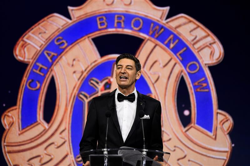 PERTH, AUSTRALIA - SEPTEMBER 19: Basil Zempilas welcomes the crowd during the 2021 Brownlow Medal Count at Optus Stadium on September 19, 2021 in Perth, Australia. (Photo by Daniel Carson/AFL Photos via Getty Images)