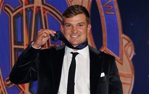 PERTH, AUSTRALIA - SEPTEMBER 19: 2021 Brownlow Medallist Ollie Wines of the Power poses for a photograph during the 2021 Brownlow Medal Count at Optus Stadium on September 19, 2021 in Perth, Australia. (Photo by Michael Willson/AFL Photos via Getty Images)