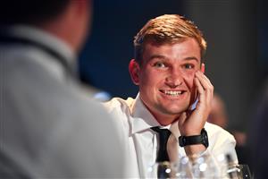 PERTH, AUSTRALIA - SEPTEMBER 19: Ollie Wines watches the vote count during the 2021 Brownlow Medal Count at Optus Stadium on September 19, 2021 in Perth, Australia. (Photo by Daniel Carson/AFL Photos via Getty Images)