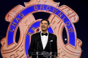 PERTH, AUSTRALIA - SEPTEMBER 19: Basil Zempilas welcomes the crowd during the 2021 Brownlow Medal Count at Optus Stadium on September 19, 2021 in Perth, Australia. (Photo by Daniel Carson/AFL Photos via Getty Images)
