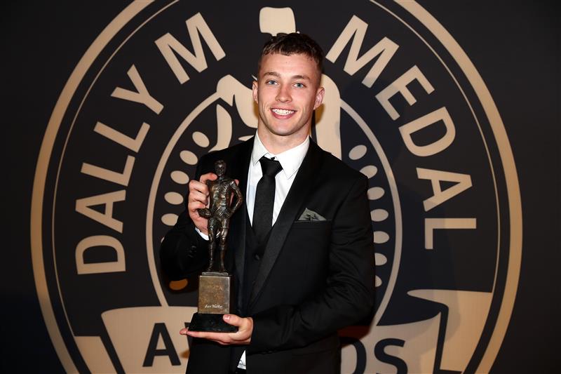 BRISBANE, AUSTRALIA - SEPTEMBER 27: Sam Walker of the Sydney Roosters poses after winning Rookie of the Year during the NRL 2021 Dally M Awards at the Howard Smith Wharves on September 27, 2021 in Brisbane, Australia. (Photo by Chris Hyde/Getty Images)