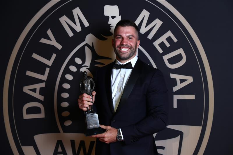 BRISBANE, AUSTRALIA - SEPTEMBER 27: James Tedesco of the Sydney Roosters poses after winning Captain of the Year during the NRL 2021 Dally M Awards at the Howard Smith Wharves on September 27, 2021 in Brisbane, Australia. (Photo by Chris Hyde/Getty Images)