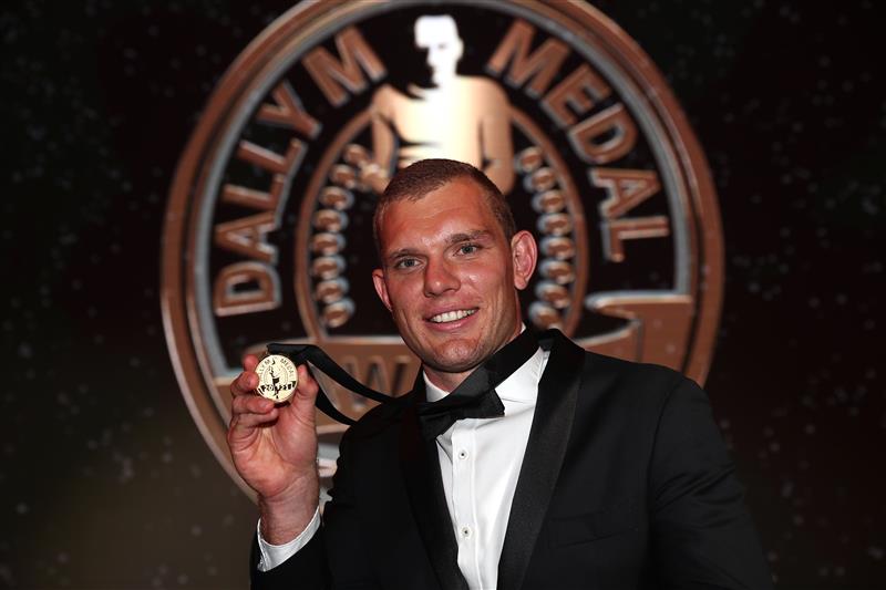 BRISBANE, AUSTRALIA - SEPTEMBER 27: Tom Trbojevic of the Manly Warringah Sea Eagles poses after winning the Dally M medal during the NRL 2021 Dally M Awards at the Howard Smith Wharves on September 27, 2021 in Brisbane, Australia. (Photo by Chris Hyde/Getty Images)