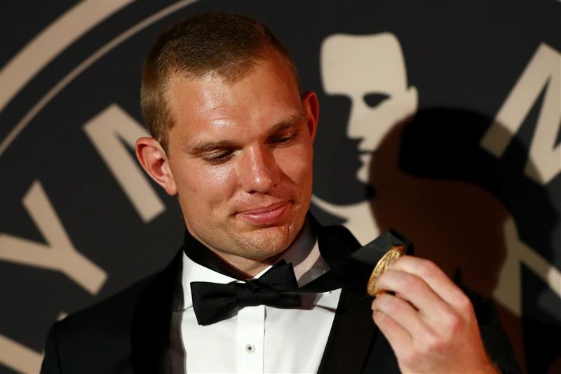 BRISBANE, AUSTRALIA - SEPTEMBER 27: Tom Trbojevic of the Manly Warringah Sea Eagles poses after winning the Dally M medal during the NRL 2021 Dally M Awards at the Howard Smith Wharves on September 27, 2021 in Brisbane, Australia. (Photo by Chris Hyde/Getty Images)