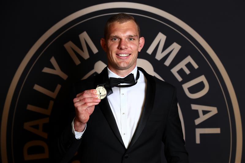 BRISBANE, AUSTRALIA - SEPTEMBER 27: Tom Trbojevic of the Manly Warringah Sea Eagles poses after winning the Dally M medal during the NRL 2021 Dally M Awards at the Howard Smith Wharves on September 27, 2021 in Brisbane, Australia. (Photo by Chris Hyde/Getty Images)