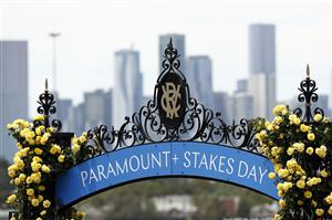 MELBOURNE, AUSTRALIA - NOVEMBER 06: General view of the archway ahead of 2021 Paramount+ Stakes Day at Flemington Racecourse on November 06, 2021 in Melbourne, Australia. (Photo by Darrian Traynor/Getty Images)